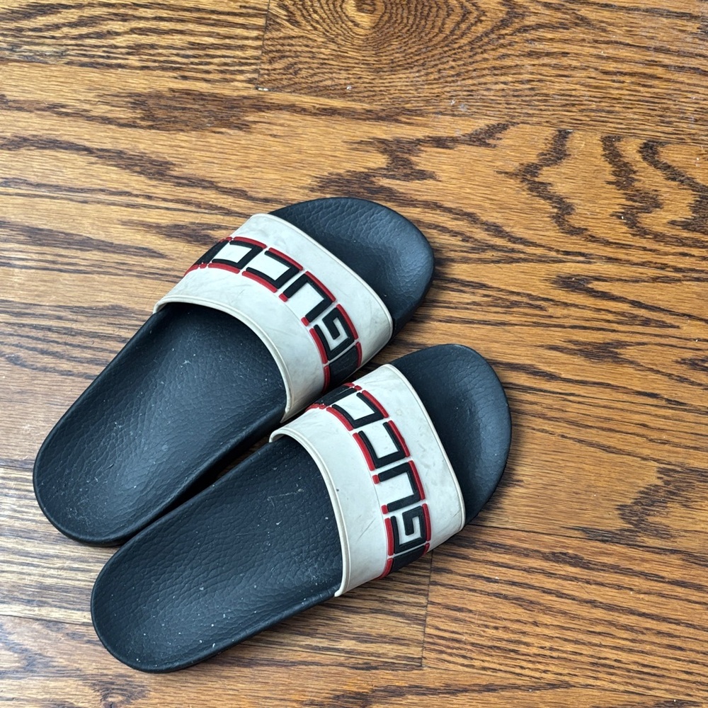 Gucci Black, White & Red Logo Slide Sandals